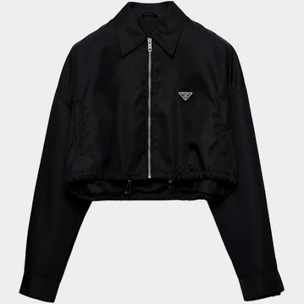 Prada Re-Nylon Crop Shirt Jacket, Black, Women's, 42 (6), Coats Jackets & Outerwear Windbreakers & Nylon Jackets
