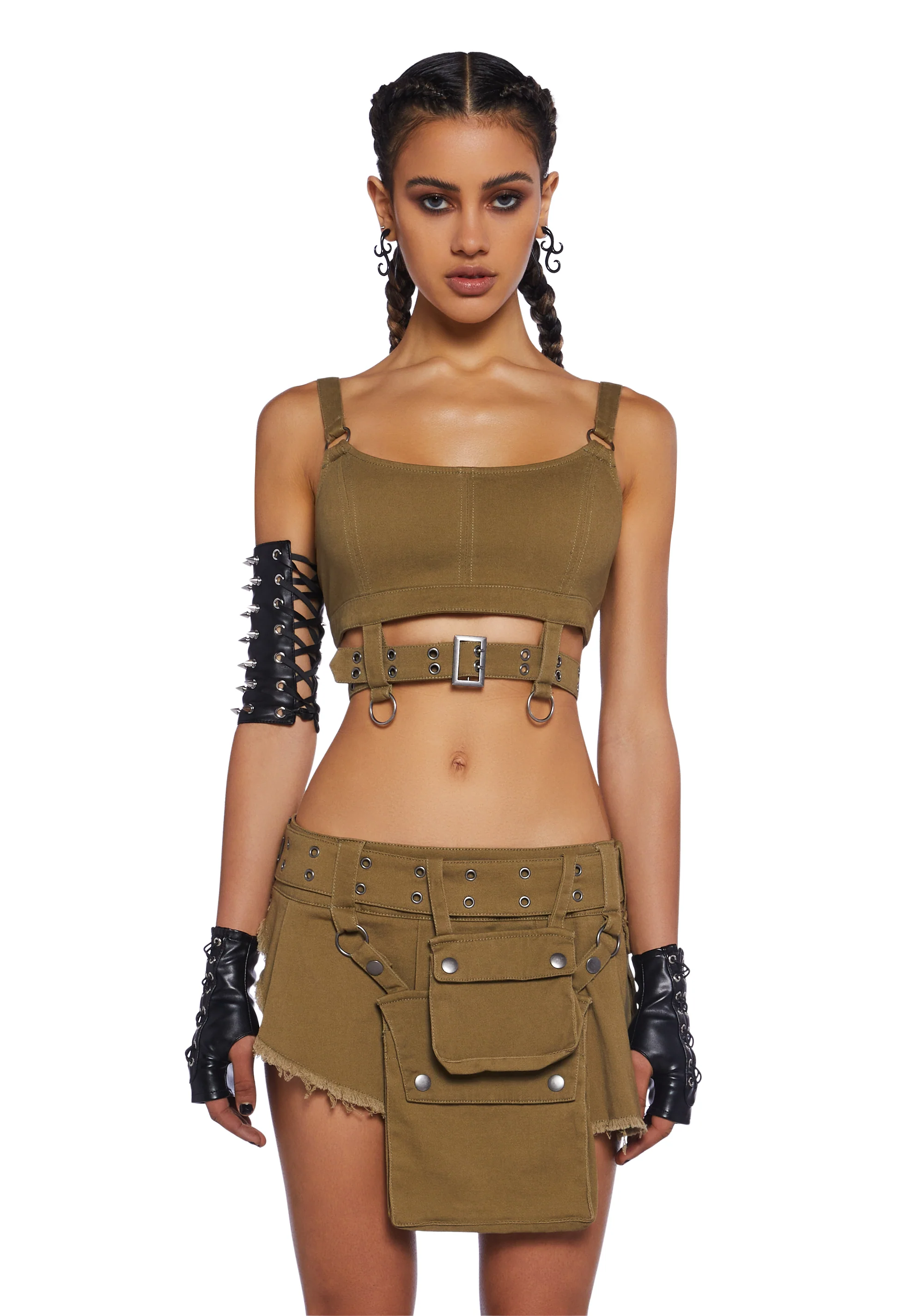 Club Exx Burning Man Twill Buckle Utility Crop Bra Top