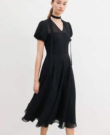 MICHAEL See-Through V-Neck Chiffon Dress