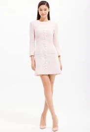Silk Satin Trim Tweed Mini Dress