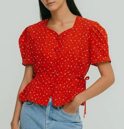 OTHEMENT by vocavaca Square Neck Floral Printed Blouse_Red by W Concept