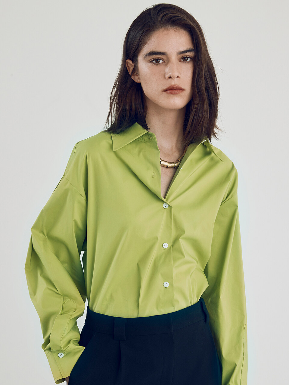 Pin Tuck Sleeve Cotton Shirt Blouse