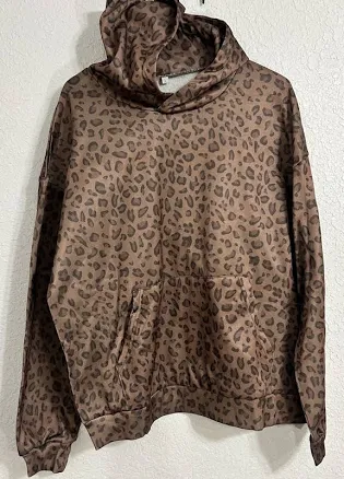 Viral Leopard Print Hoodie Brown Size L Athletic Style Hoodie Unisex