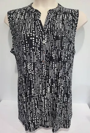 Ladies Cocomo Black/white Spotted Pin-tuck Jersey Sleeveless Blouse