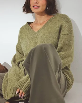 Knitted V-Neck Wool Blend Sweater