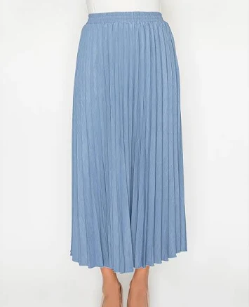 Soft Blue Denim Pleated Skirt