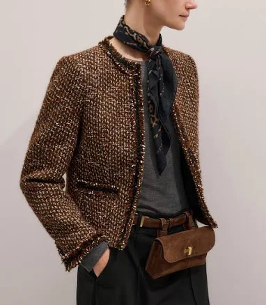 ME+EM Women's Slim Tweed Fringed Jacket