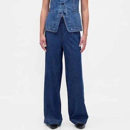 Gap Women's Mid Rise Ultrasoft Pleated Baggy Jeans