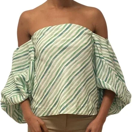 Rosie Assoulin Women's Balloon Sleeve Top in Watercolor Stripe Linen