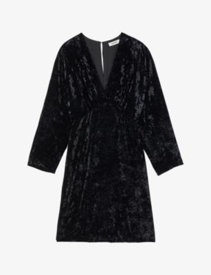 SANDRO - V-neck crushed velvet mini dress