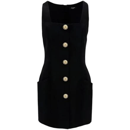 Balmain Wool Button-Detail Dress