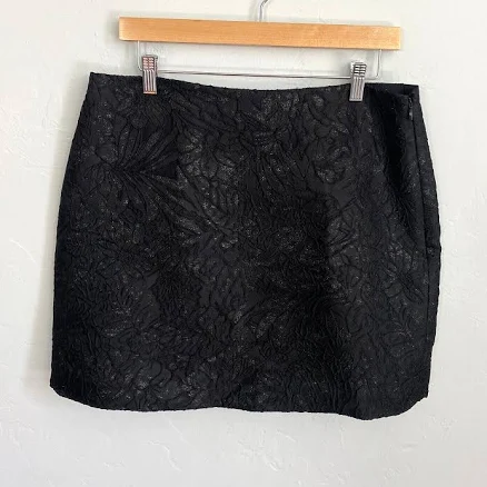 And & Other Stories Mini Black Skirt Women Sz 12 Floral Embroidered