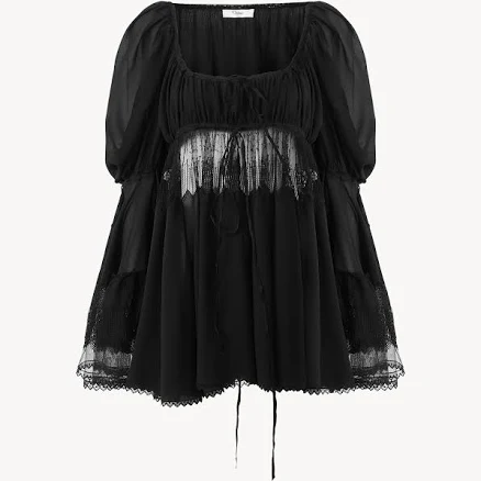 Chloé Scoop-Neck puff-Sleeve Silk Georgette Top