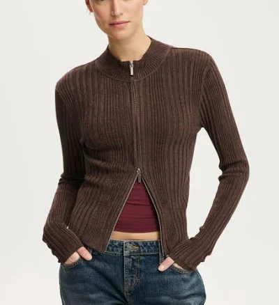 Cotton On Women's Variegated Rib Zip Through