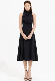 Silk Tie Halter Neckline Flare Dress 0(XS)