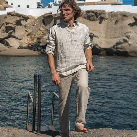 Men's Casual Linen Rolled-Up Shirt
