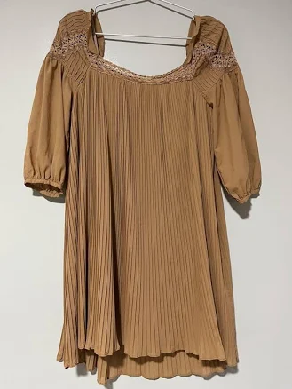 Jill Stuart Pleated 3/4 Sleeve Dress Size 0 Brown