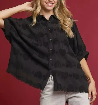 Eagle Eye Outfitters Umgee Women's Jacquard Heart Collared Top