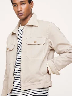 Banana Republic Men's Cotton Twill Mechanic's Jacket with Corduroy Collar