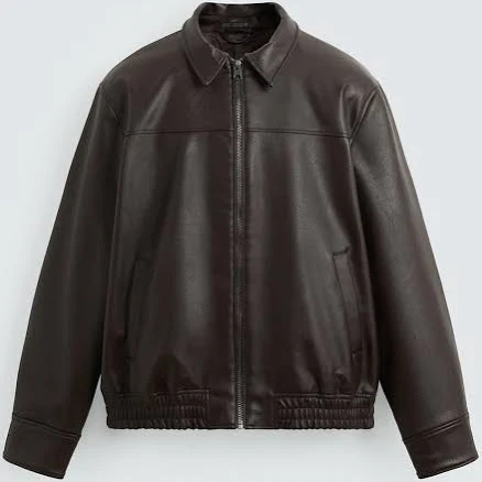 Zara Men's Faux Leather Bomber Jacket
