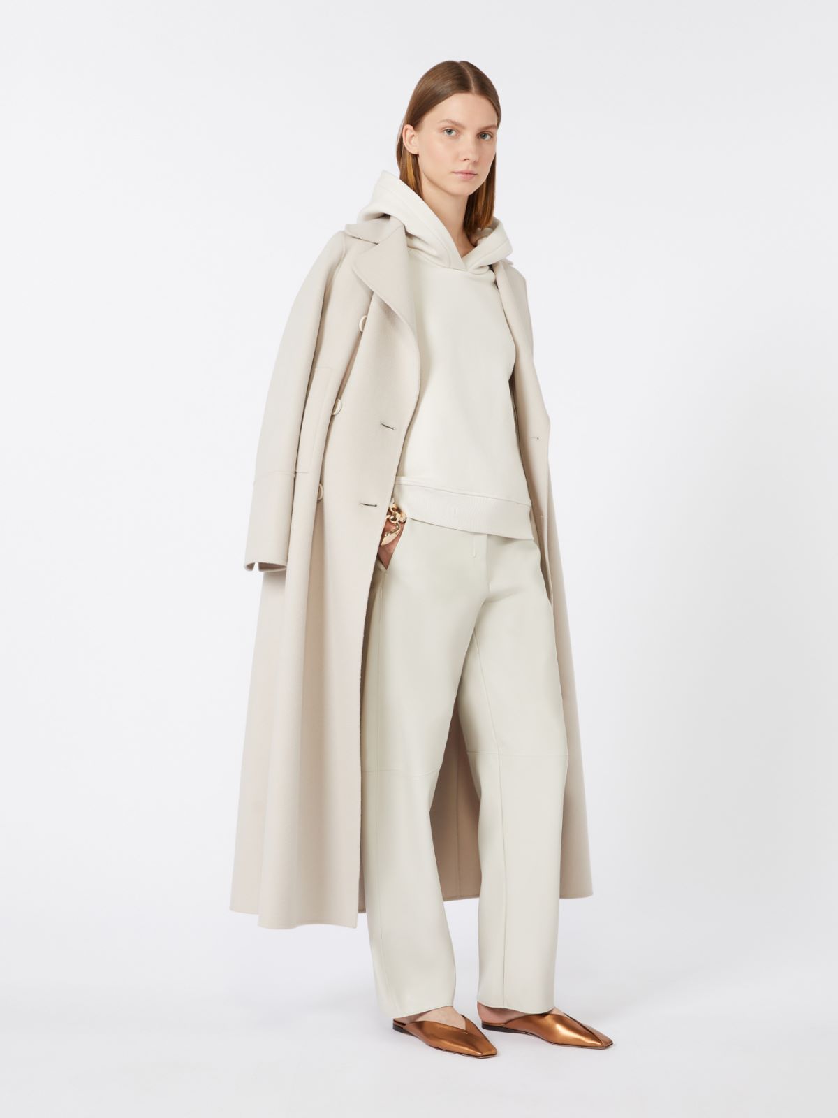 Wool Cashmere Blend Cloth Belt Side Slit Coat