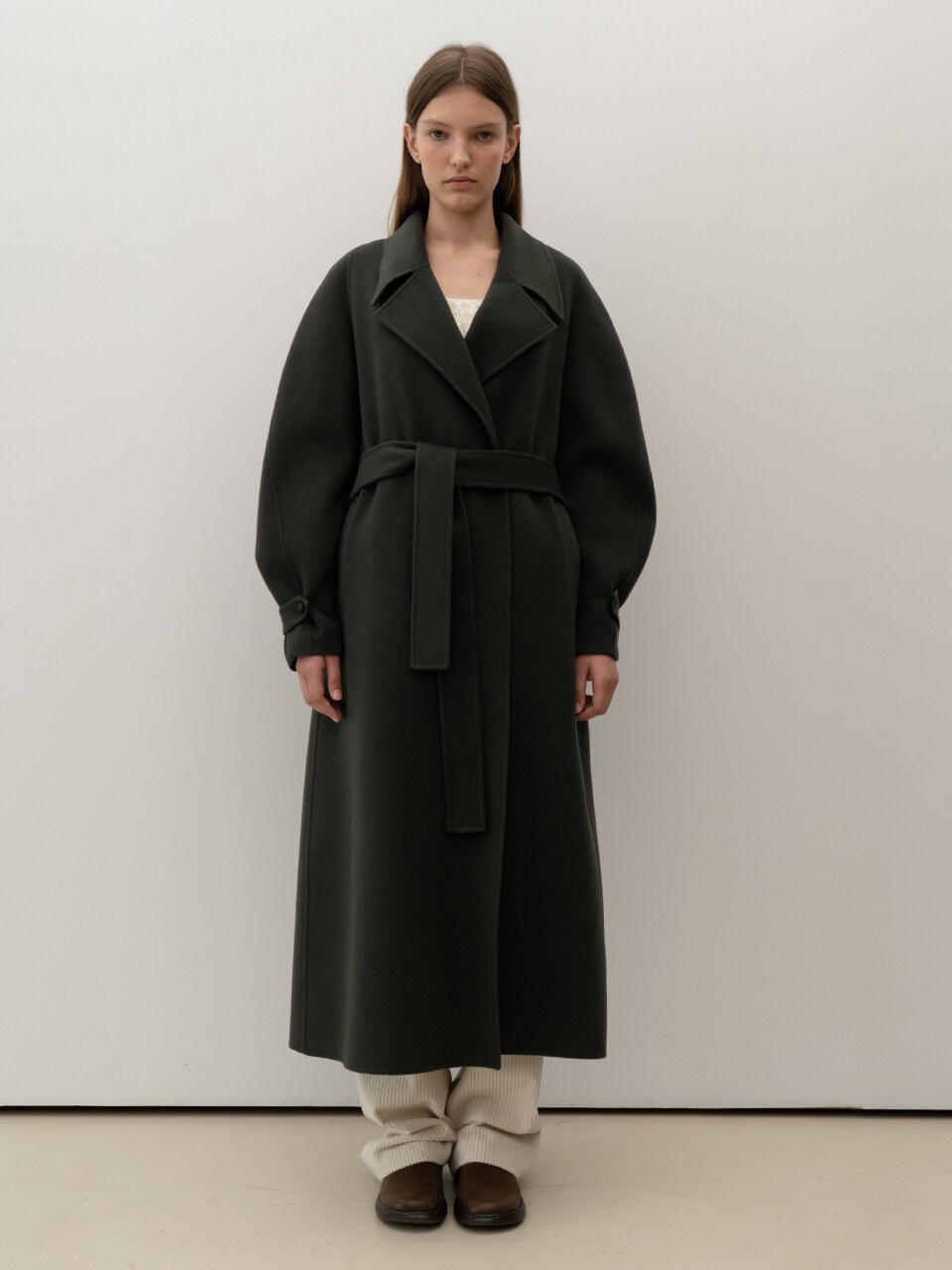Round Long Handmade Coat (Deep Khaki)
