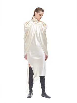 High Neck Cap Silk Dress