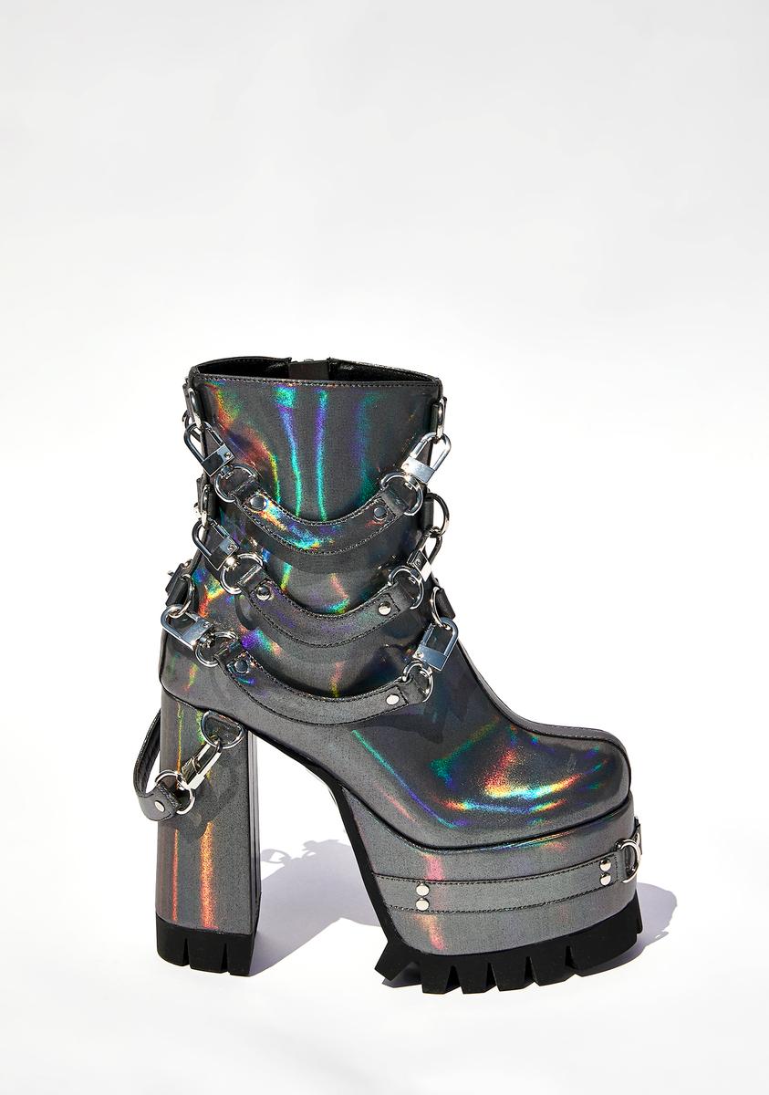 Current Mood Holographic Harness Platform Boots
