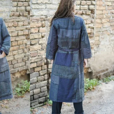 Patchwork Wool Midi Coat