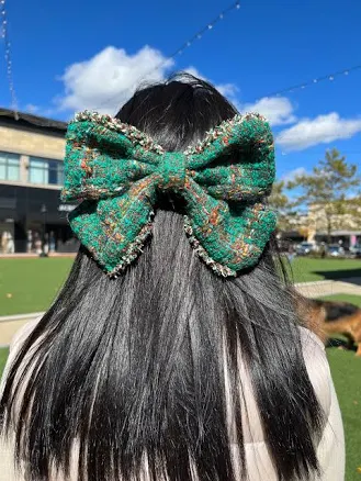 Giant Tweed Plaid Hair Bow