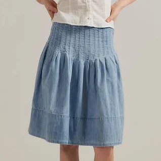 Free People Peyton Pintuck Denim Midi Skirt