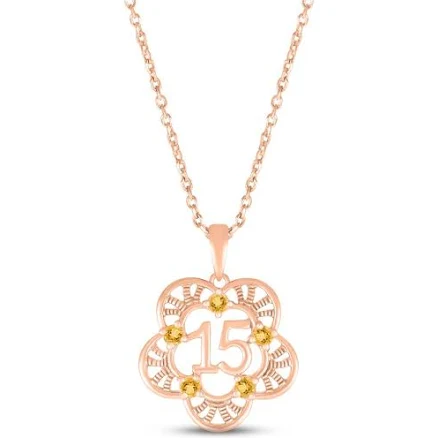 10K Rose Gold Citrine Quinceañera Flower Necklace