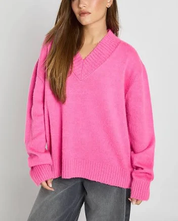 Boohoo Women's Brushed Knit V Neck Jumper