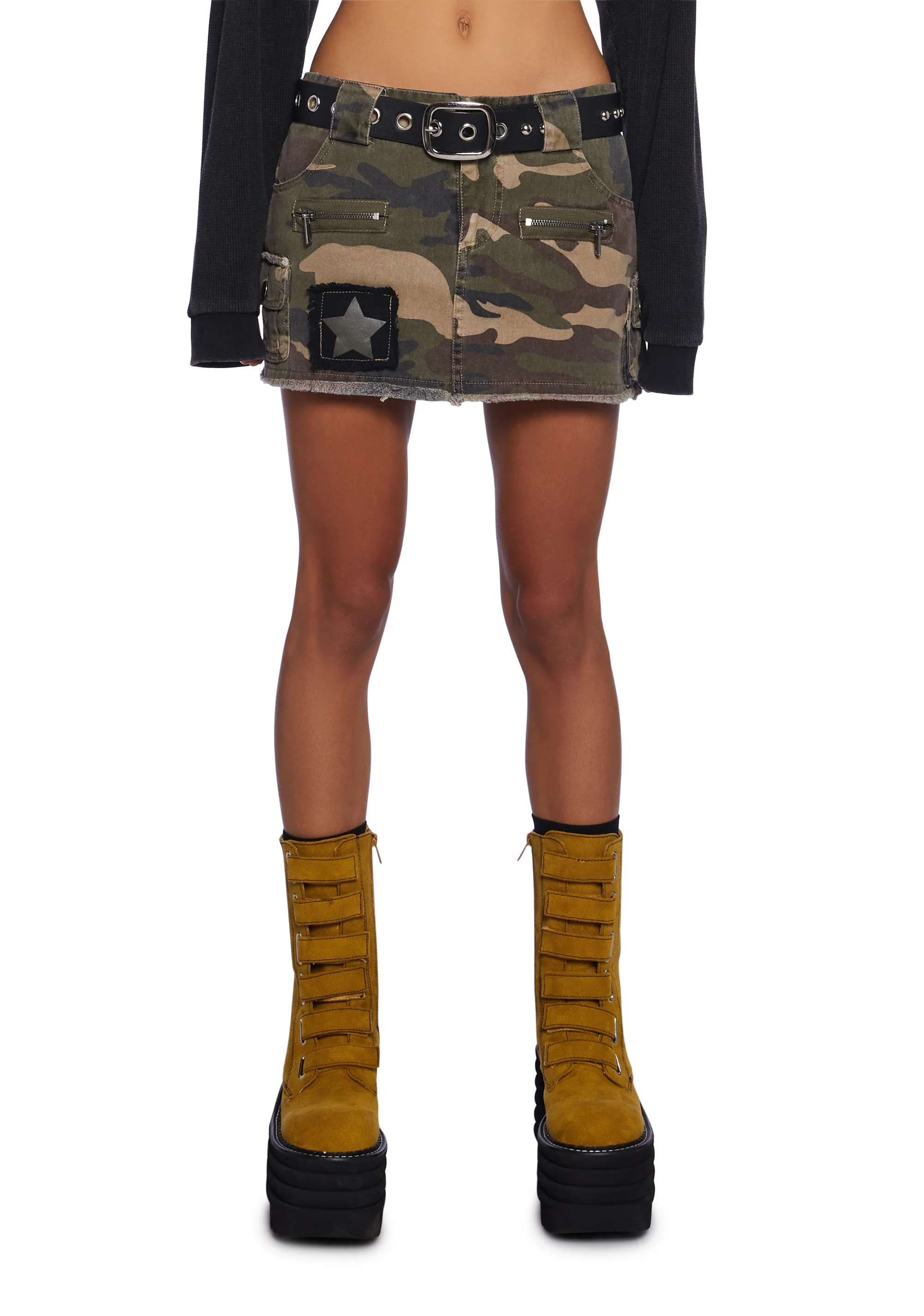 Current Mood Twill Army Print Cargo Mini Skirt