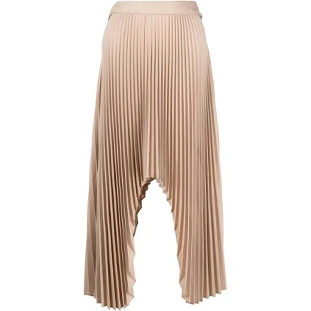 Rokh - arch pleated midi skirt - women - Polyester/Viscose/Spandex/Elastane - 40 - Brown