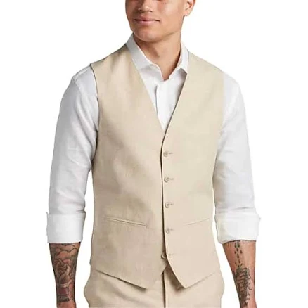 JOE Joseph Abboud Slim Fit Linen Blend Men's Suit Vest , Tan Chambray - Size: Large