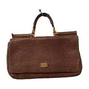 Dolce & Gabbana Miss Sicily Brown Textured Leather Handbag Large Leopard Lining
