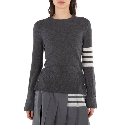 Thom Browne Med Grey 4-Bar Cashmere Pullover, Brand Size 38 (US Size 2) in Med Grey