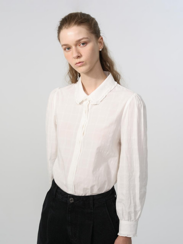White Cotton Ruffle Collar Blouse