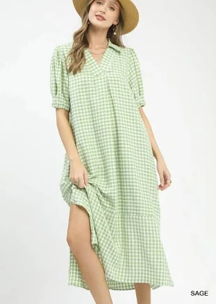 The Flamingo Ranch Gingham Tiered Ruffle Midi Dress with Pockets
