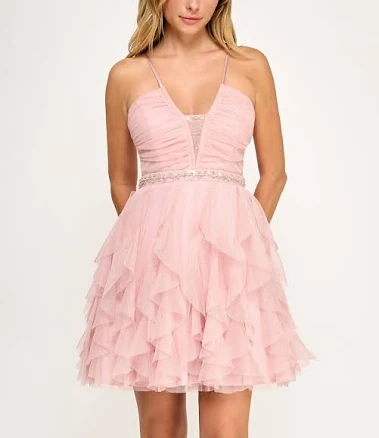Juniors' Strappy Petal Skirt Dress