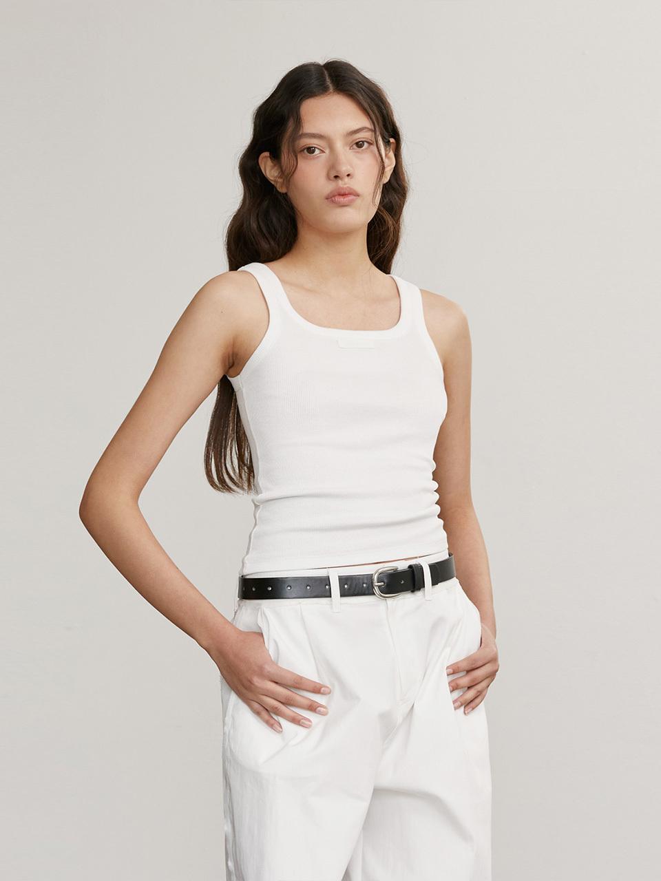 Square Neck Cotton Spandex Sleeveless Top [White]