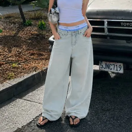 MILLIONCOR 9701 Mute Blue Wide Denim Pants