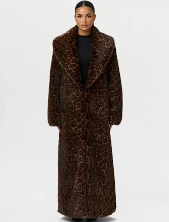 Naked Wardrobe Women's Leopard Faux Fur Coat