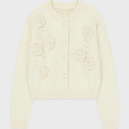 SINOON Rose Artwork Hairy Cardigan