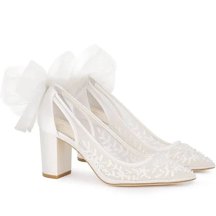 Bella Belle Women's Easton Slingback Block Heel Shoes with Tulle Bow
