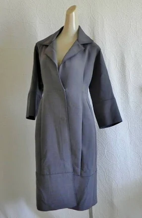 Michaa Korean Designer Coat Gray Bat-wing,3/4 Sleeve Slim Cut Wool