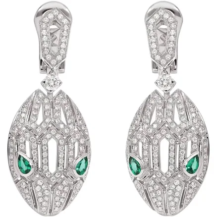 Bvlgari Women's Serpenti Seduttori 18ct White-Gold, Emerald And Diamond Earrings