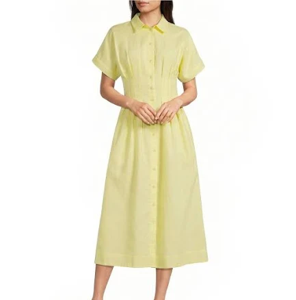 Gibson Latimer Linen Point Collar Short Dolman Sleeve Midi Shirt