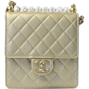 Chanel Goatskin Acrylic Beads & Gold-Tone Metal Flap Bag Gold